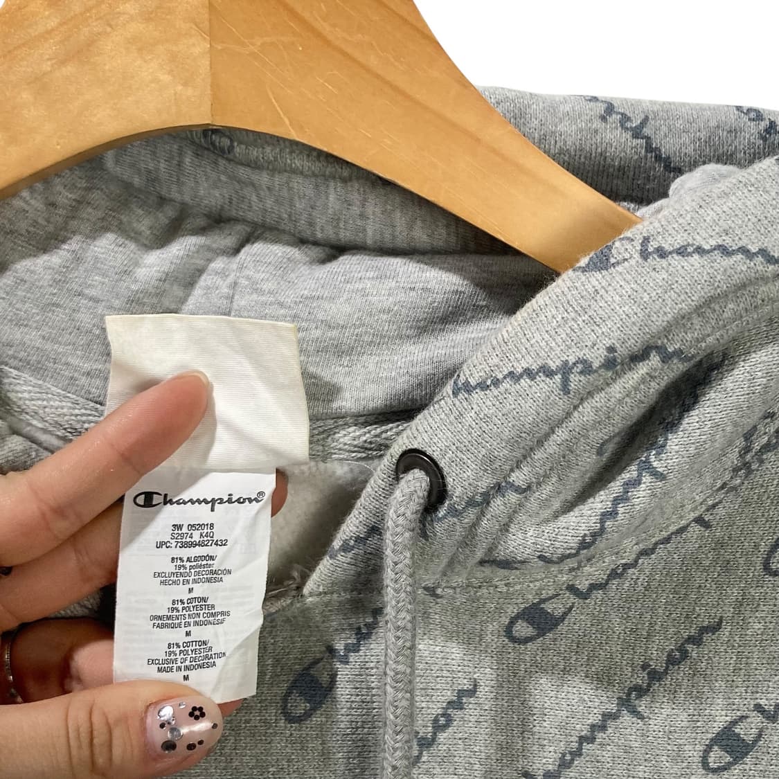 챔피온 패턴 리버스위브 그레이 후드 상품이미지4