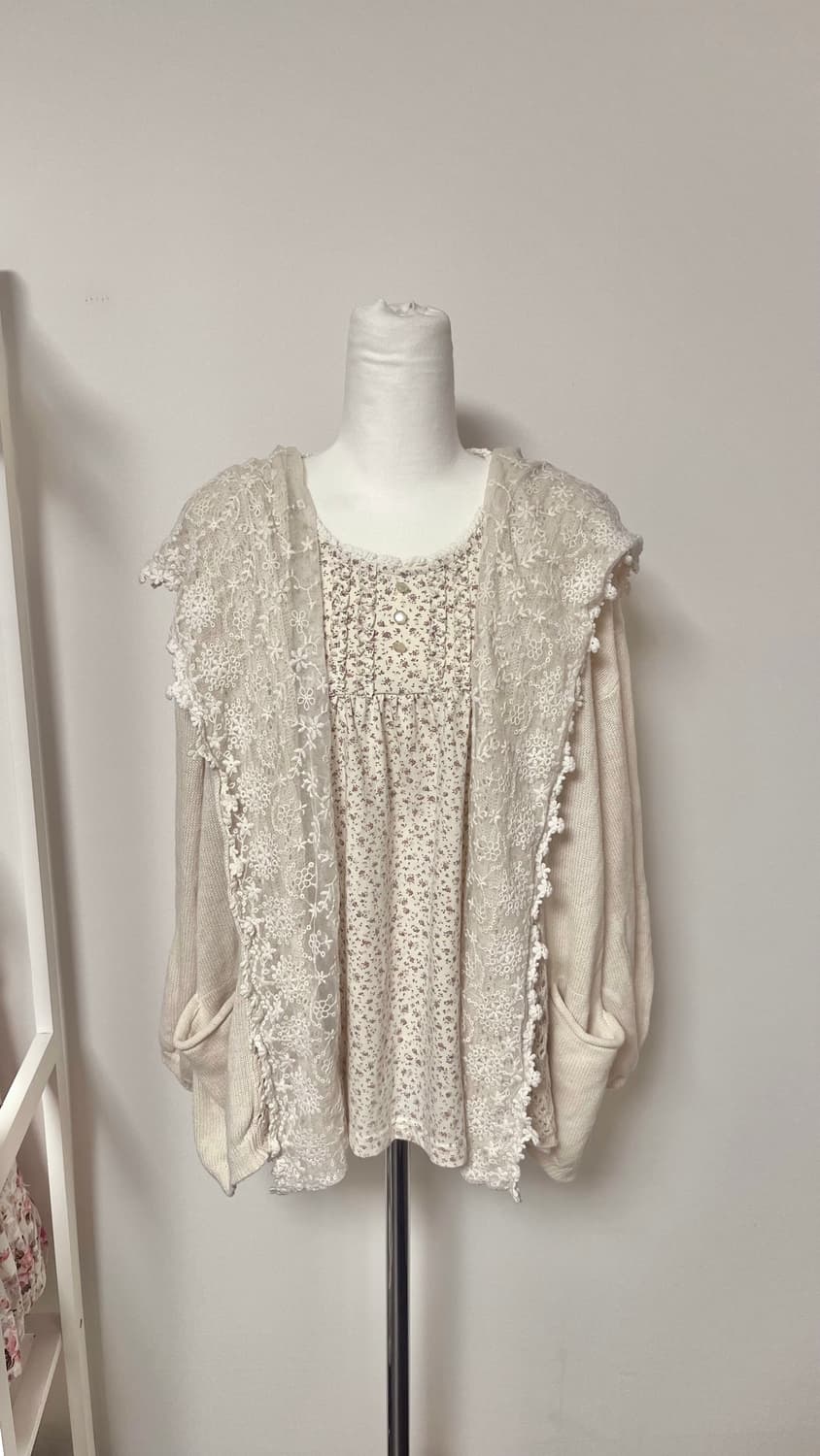 일본빈티지 모리걸 어스뮤직 아이보리 레이스 후드가디건 상품이미지1