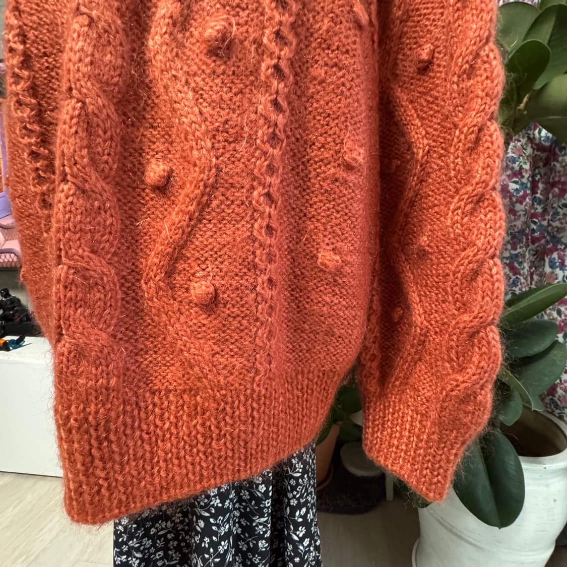 오렌지브라운 케이블 버블패턴 롱니트 스웨터 상품이미지2