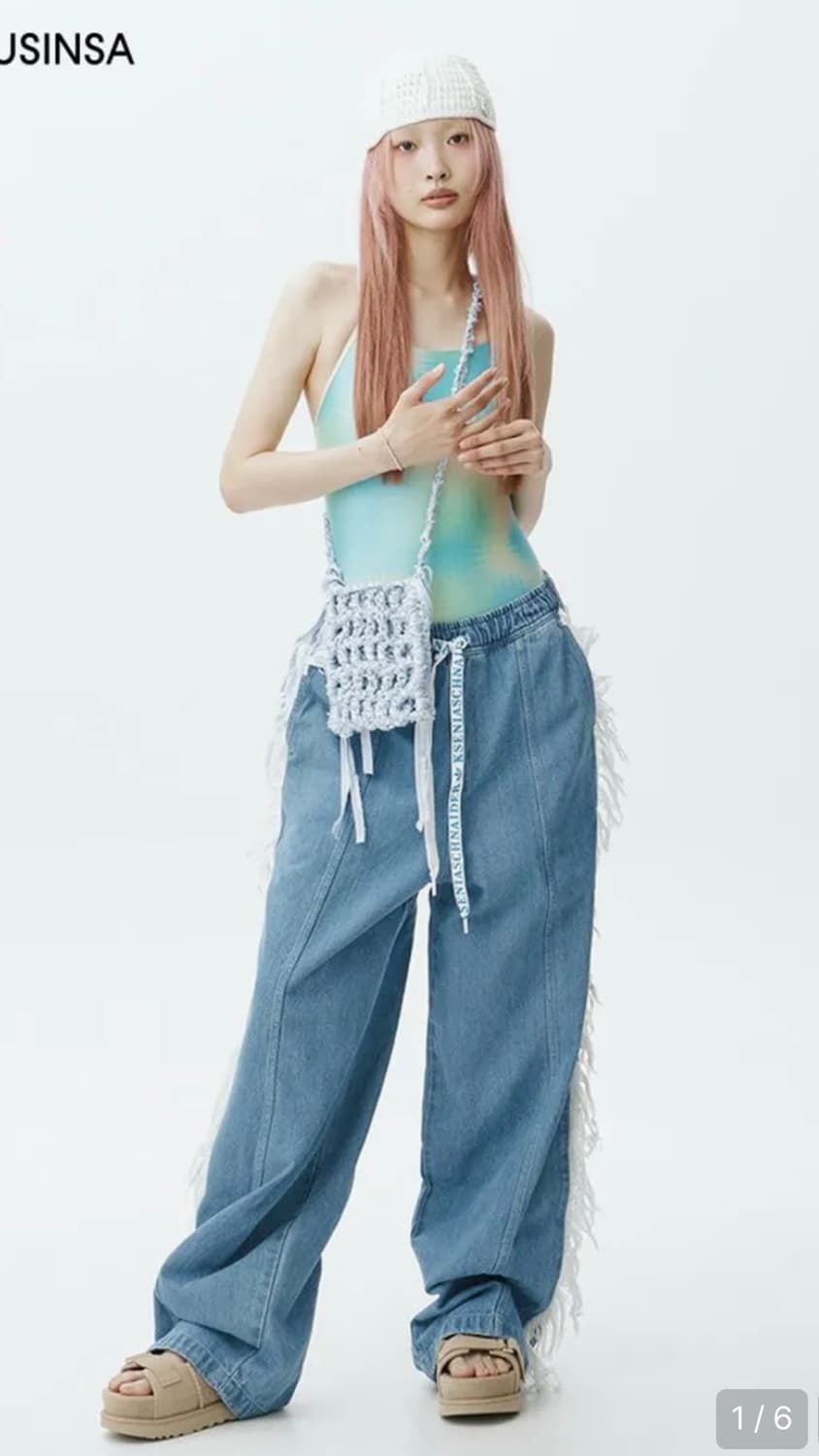 아디다스 크세니아슈나이더  23FW 데님 프레이 밴딩 팬츠 진 xs 상품이미지1