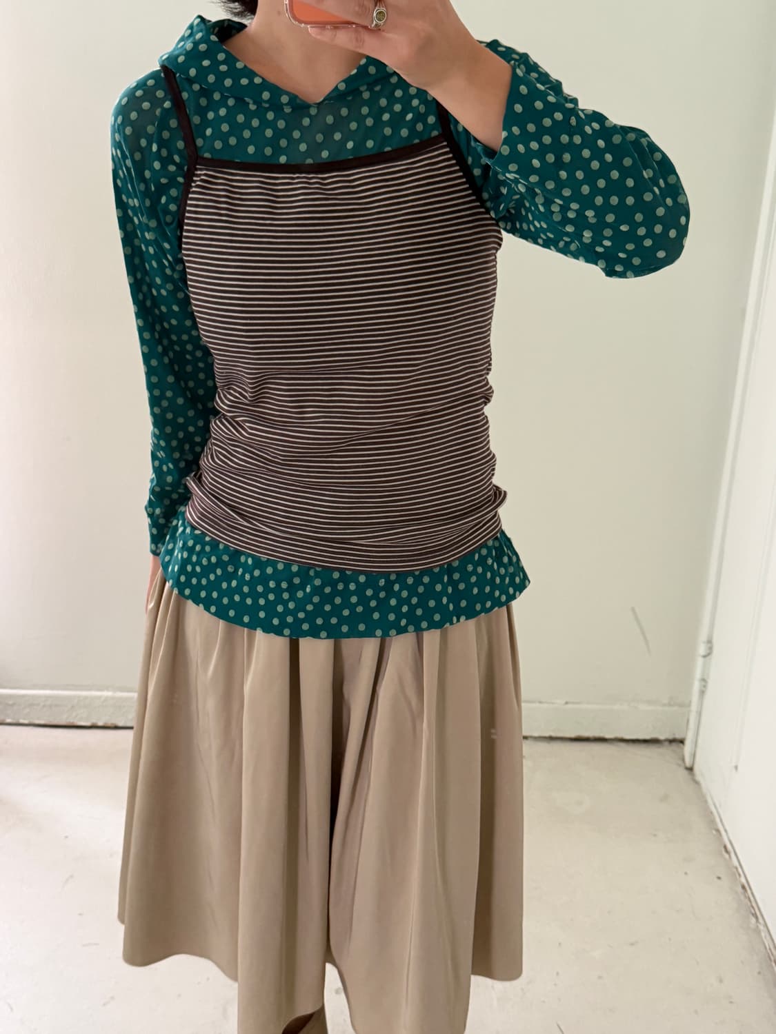 일본빈티지 도트 시스루 후드세트 상품이미지4