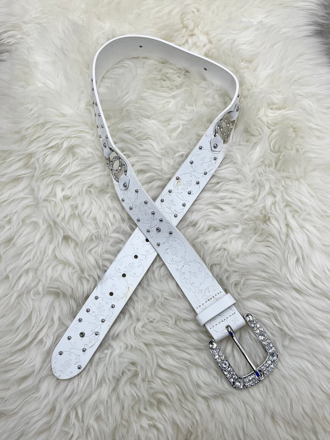 리얼레더 화이트페어리 큐빅 버클 벨트 상품이미지2