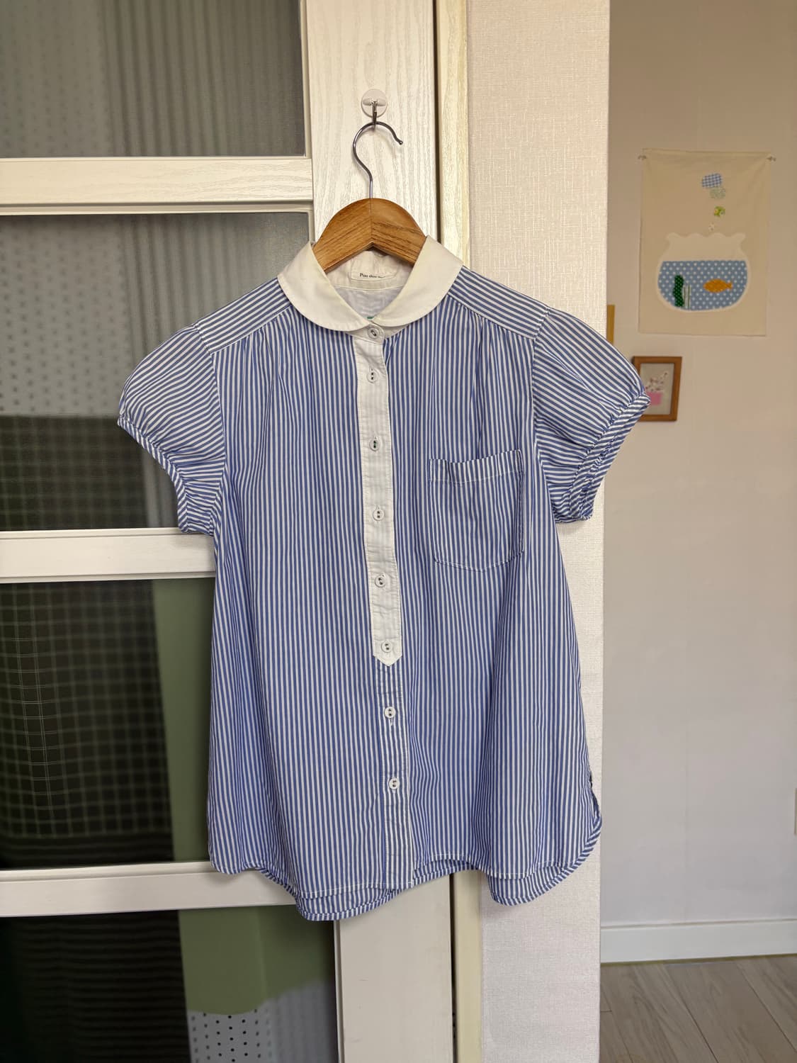 블루 스트라이프 둥근카라 블라우스 상품이미지1