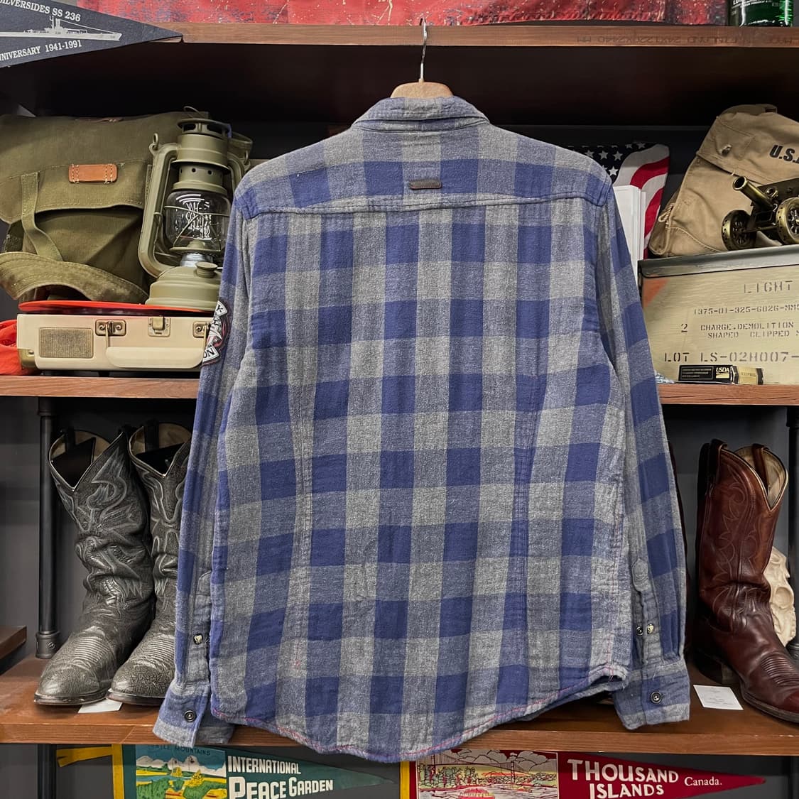 할리데이비슨 모터 사이클 암 패치 로고 멀티체크 포켓 셔츠 상품이미지2