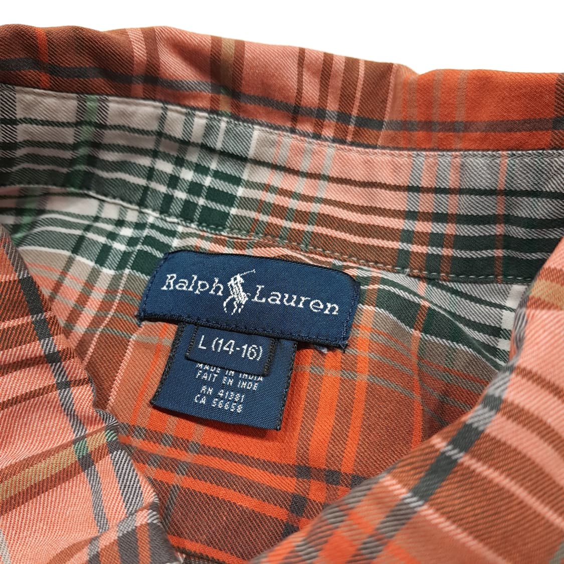 CK095 L 폴로 90s 오렌지 매드라스체크 버튼다운 셔츠 남방 상품이미지3