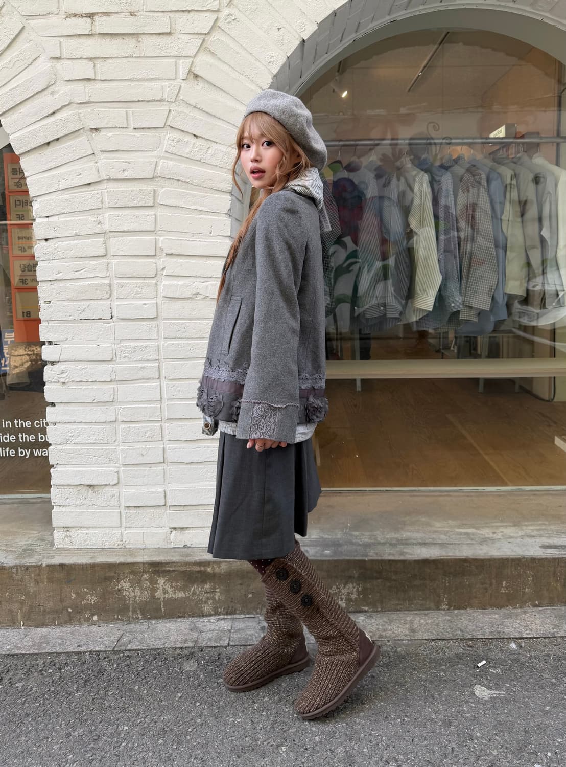 엑시즈팜 레이스 코트 그레이 니혼진 코디세트  상품이미지2