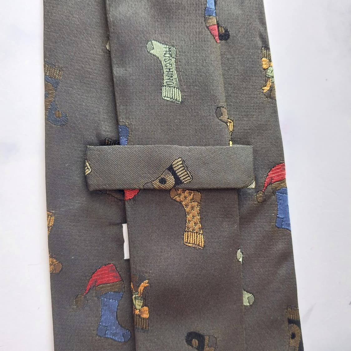 모스키노 실크 브라운 양말 패턴 넥타이 9.4cm B등급 K1996 상품이미지5