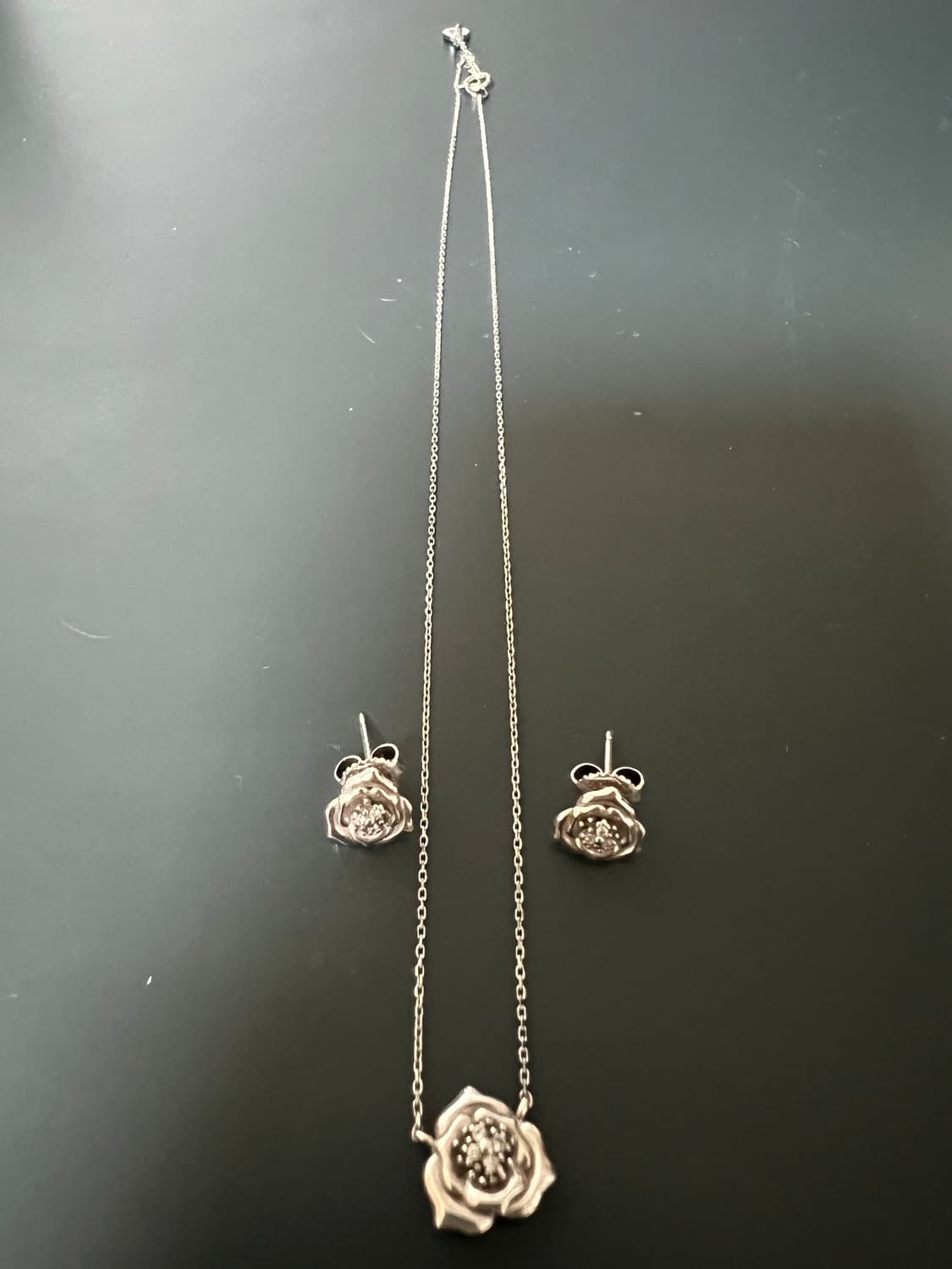 필그림 장미 실버 목걸이 귀걸이 세트 상품이미지1