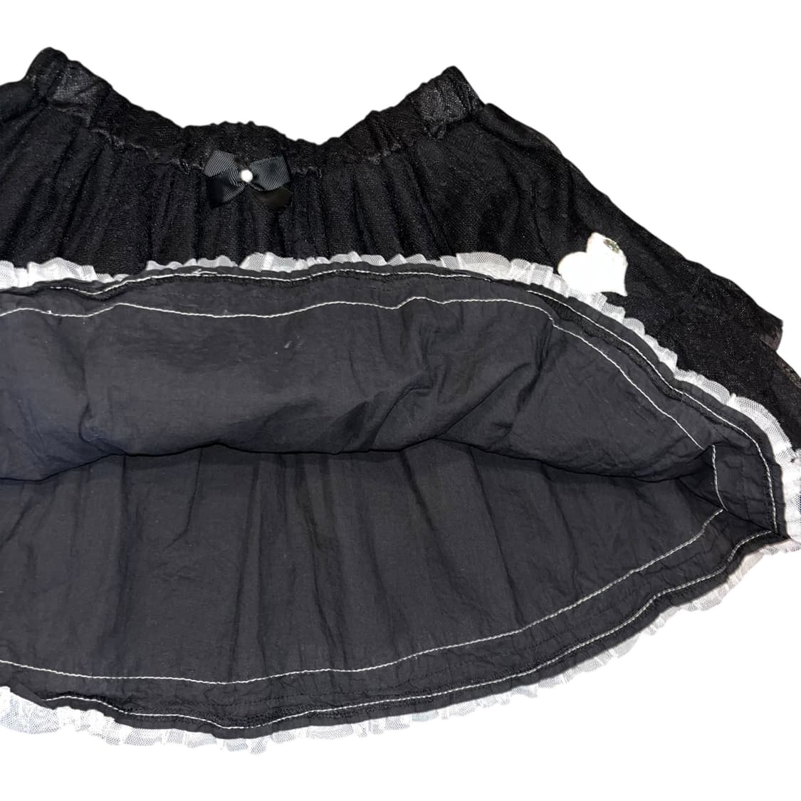 백 왕리본 하트자수 레이스 밴딩 캉캉 스커트 키치갸루y2k 상품이미지3