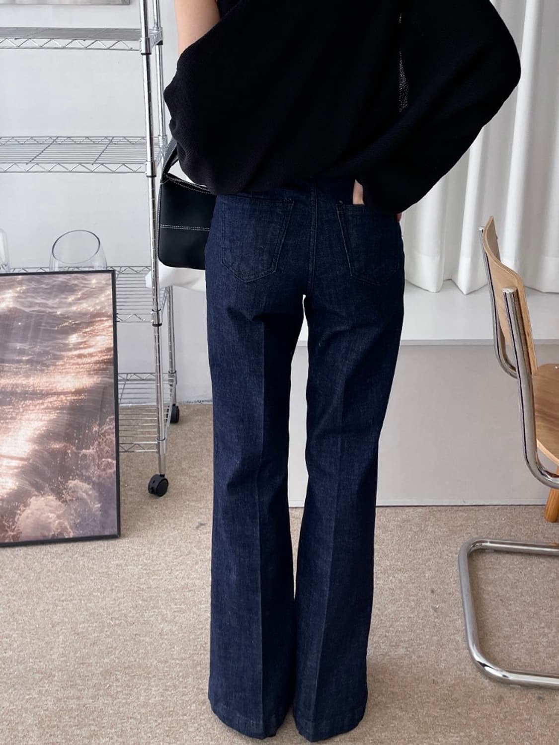 프리미엄진 아웃포켓 논페이드 생지 세미부츠컷 데님팬츠 상품이미지2