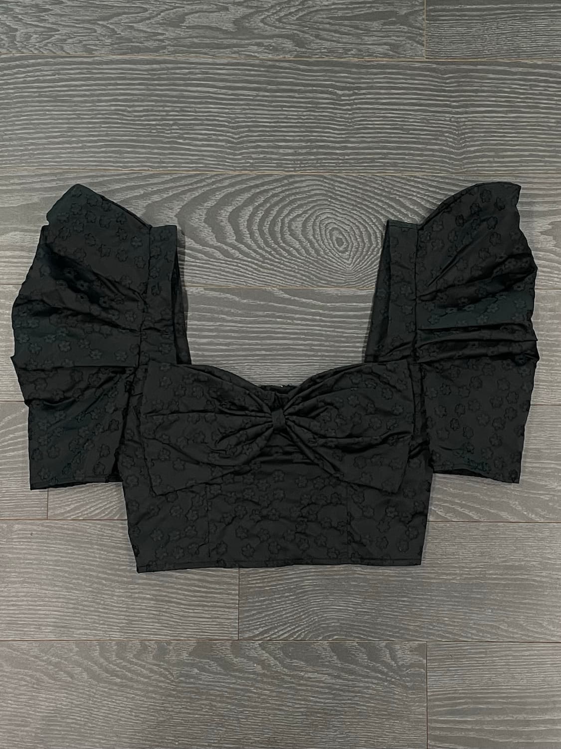 블랙 왕리본 크롭 탑 오네갸루 키치 상품이미지1