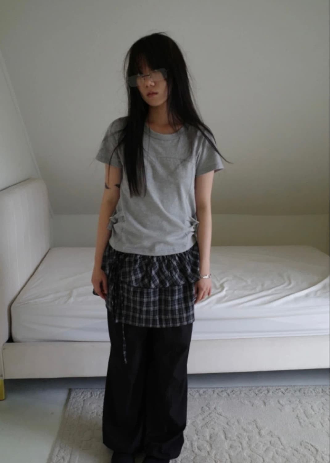 새상품) 에프터먼데이 체크 에이프런 스커트 레이어드 스커트 상품이미지1