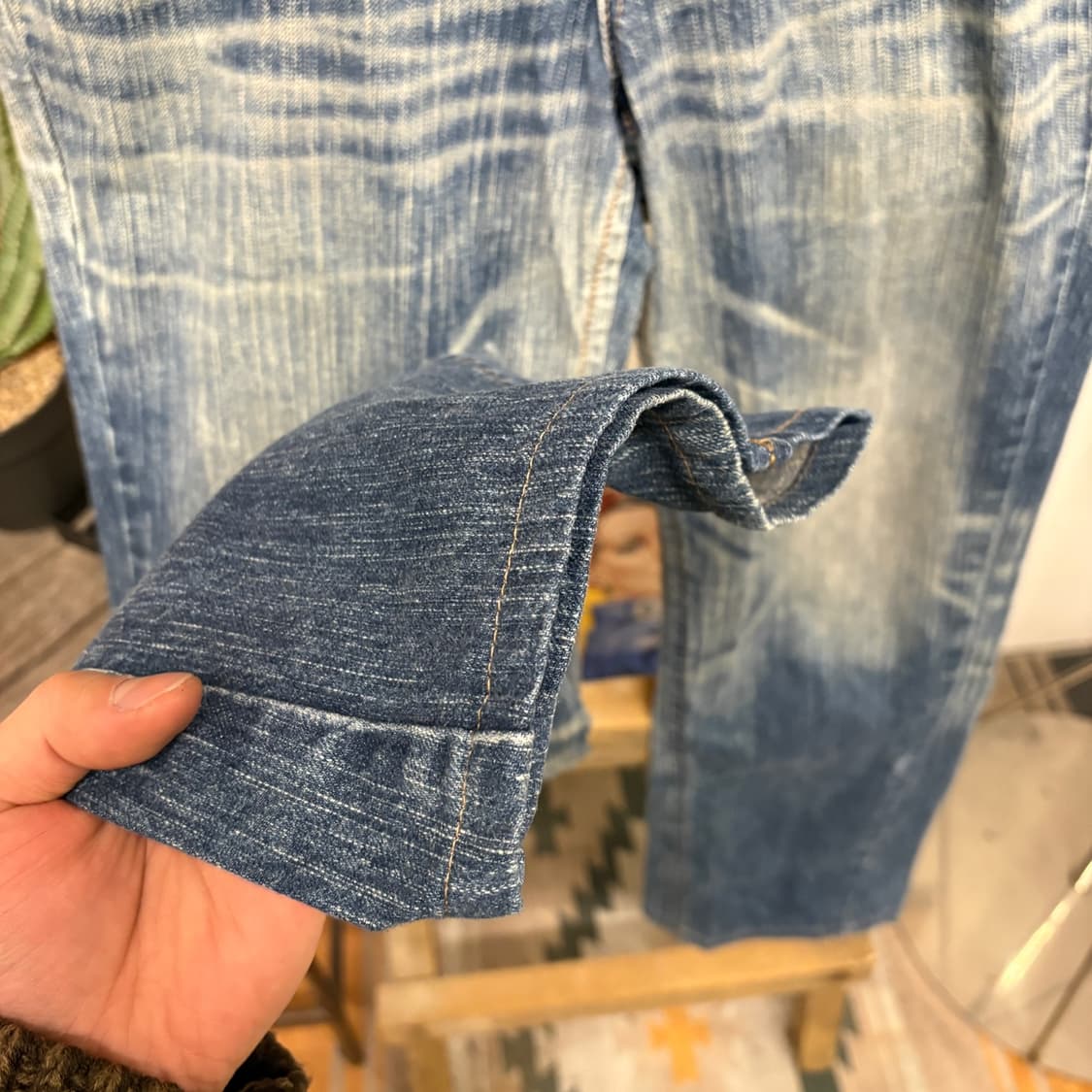 90s 에드윈 XV 네이티브 웨스턴 빈티지 워싱 세미부츠컷 데님팬츠N83 상품이미지5