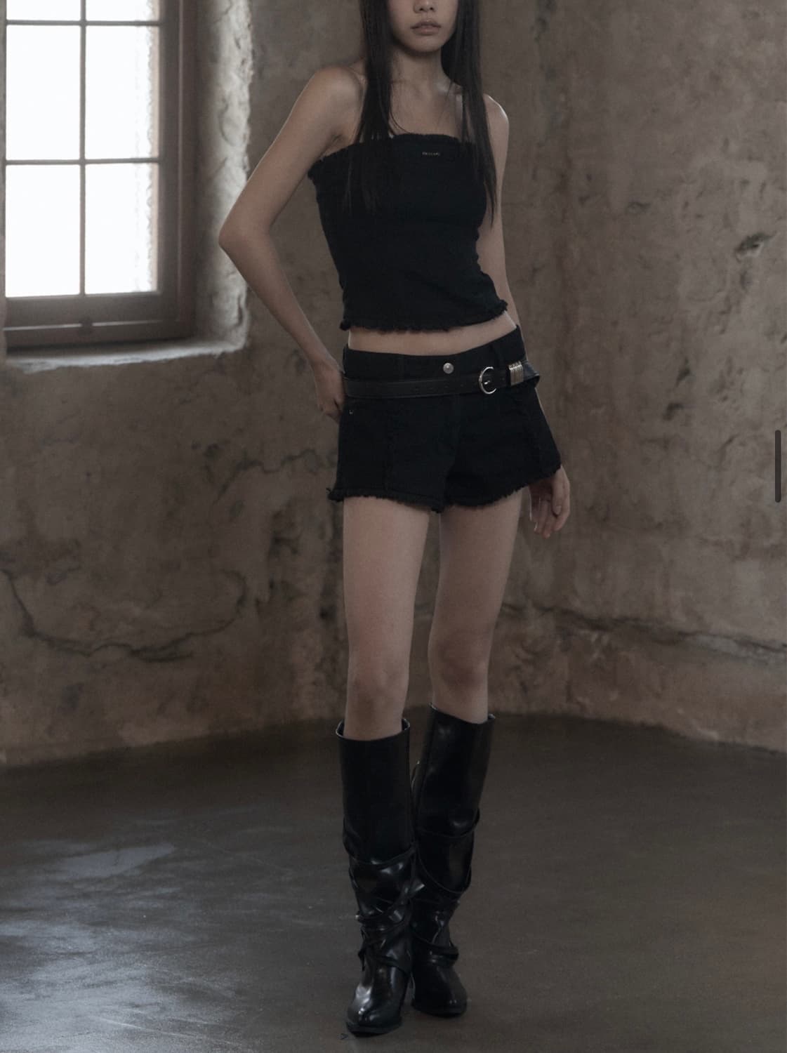 [므넴] Fringe Wash Shorts 블랙 1 상품이미지2