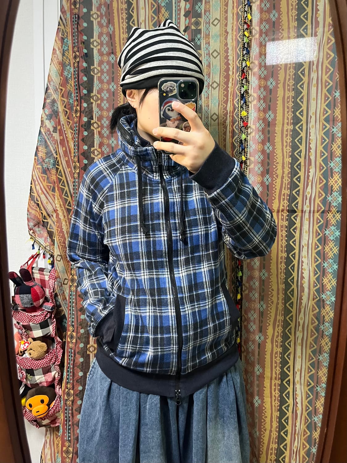 Plus one Clothing 블루 체크 하이넥 집업 상품이미지2