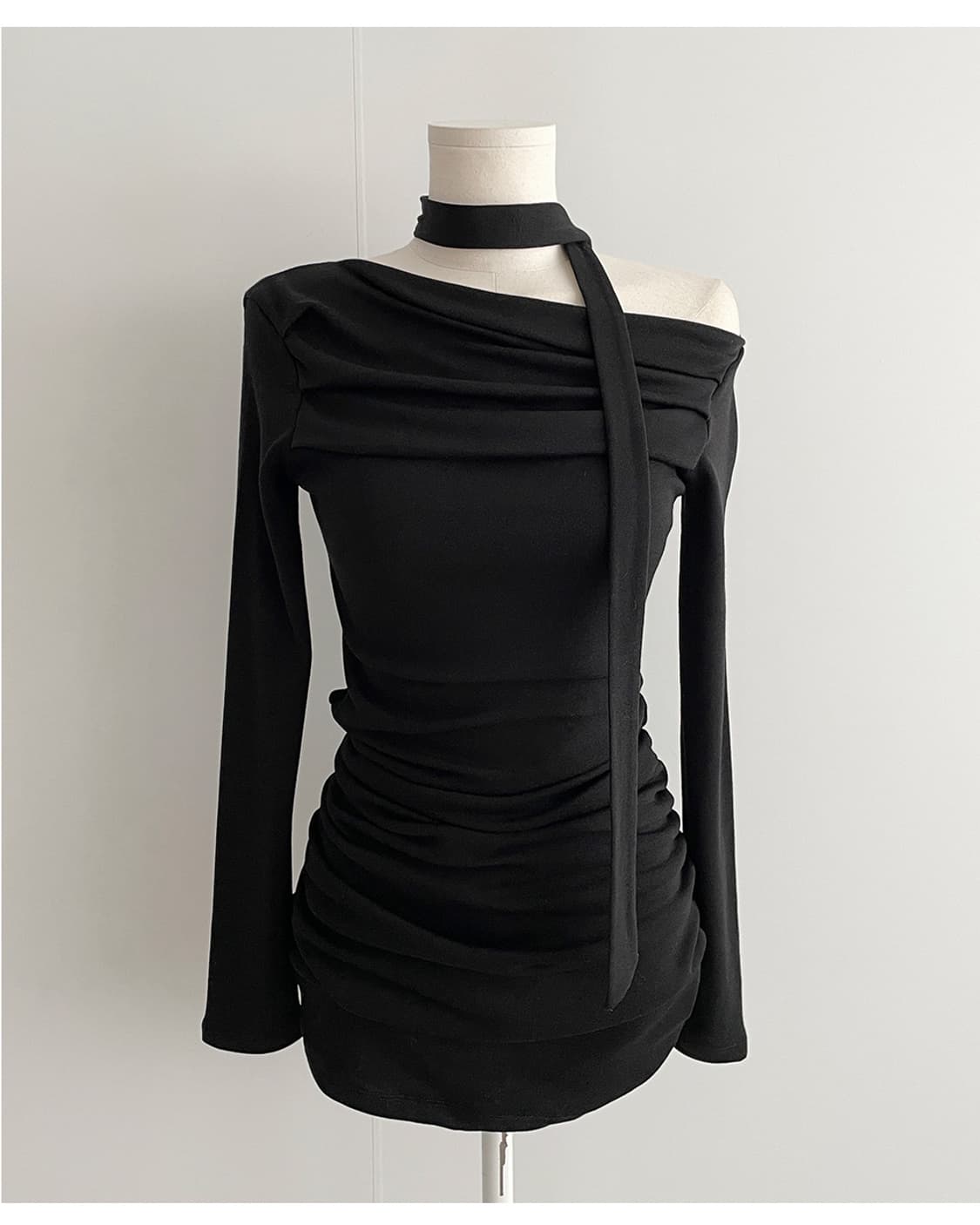 오프숄더 셔링 타이 원피스 상품이미지8