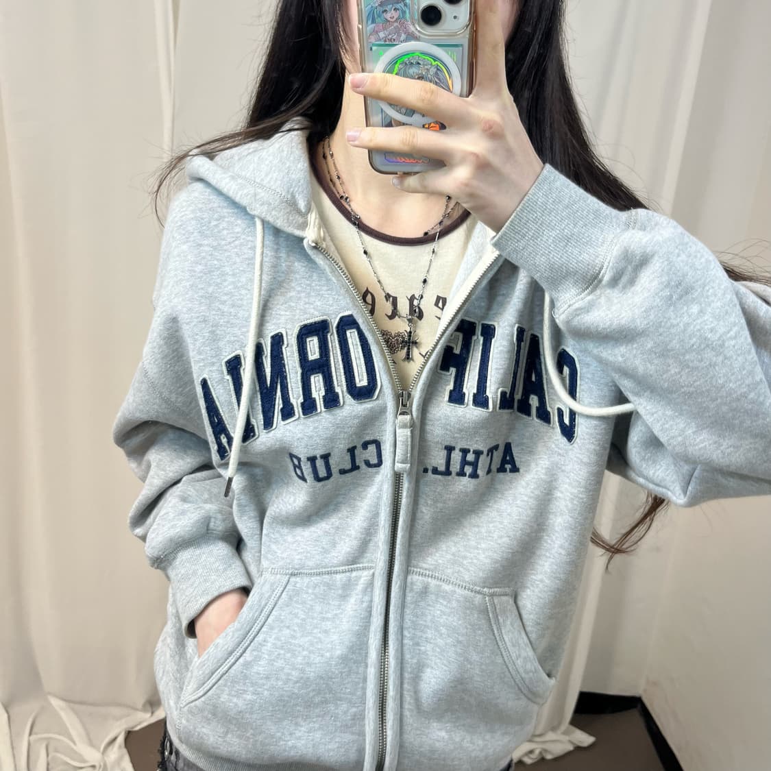 Who.A.U grey two-way zip-up hoodie 상품이미지3