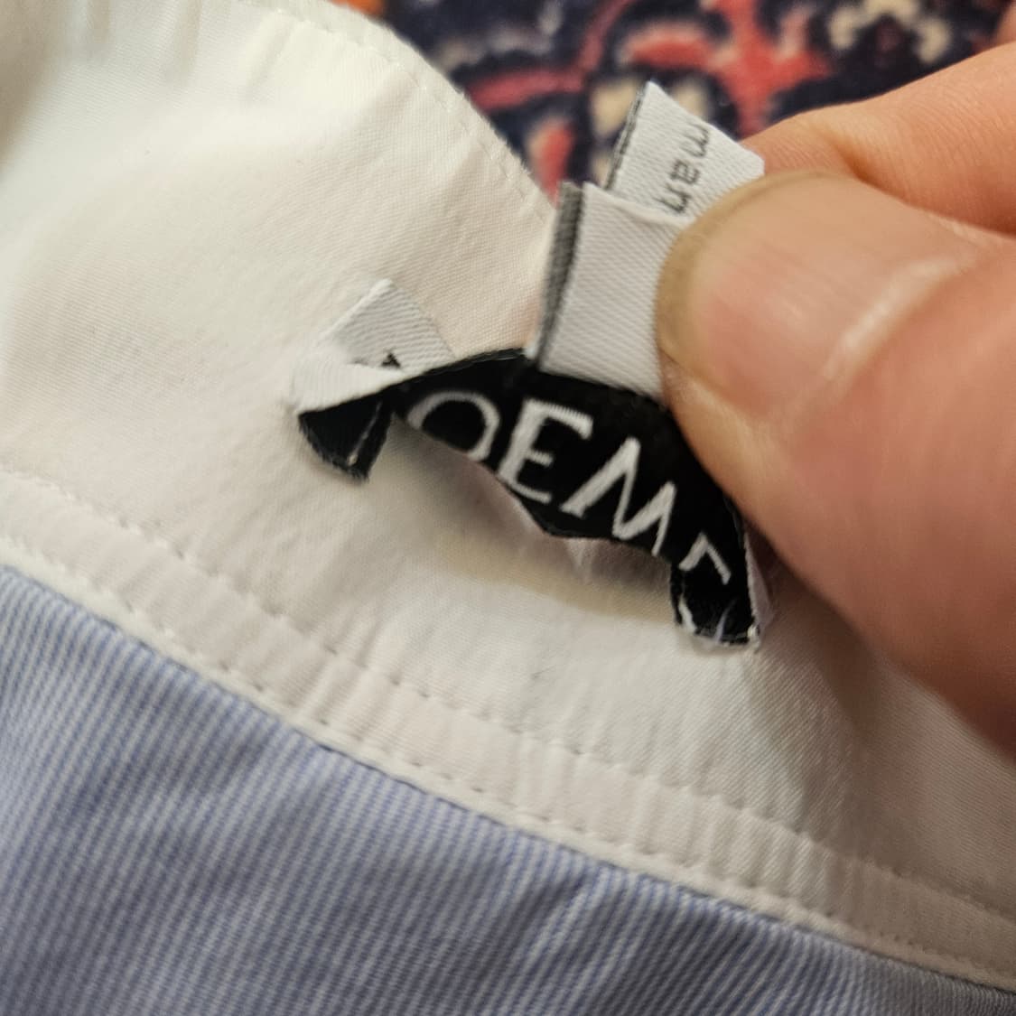 로에베(LOEWE)루즈핏 스트라이프 가죽 카라 블럭 셔츠 상품이미지8