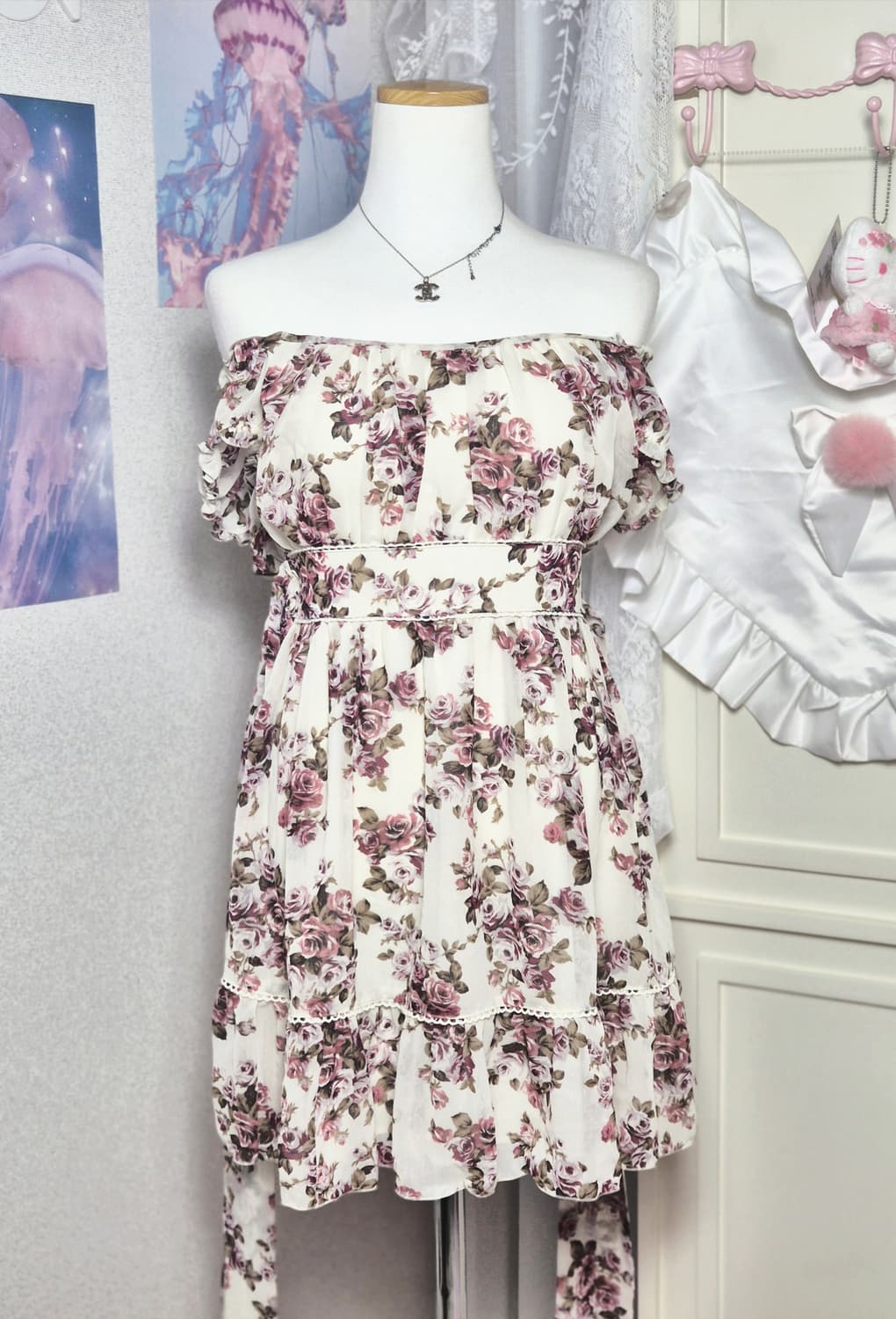 레스트로즈 플로럴 2way 리본 오프숄더 히메갸루 히메카지 원피스 상품이미지4