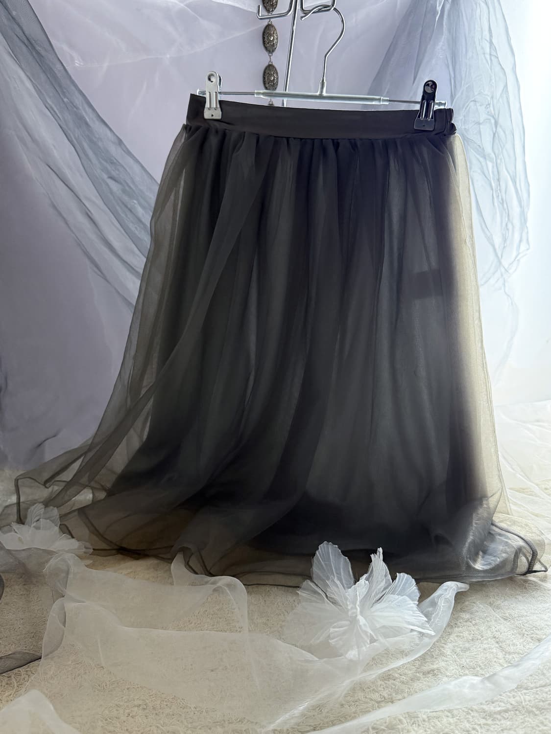 Charcoal Chiffon Shirred Skirt 0201 상품이미지2