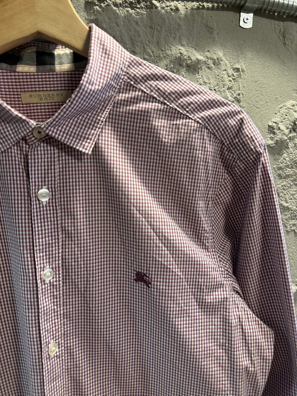 L 버버리 BURBERRY 체크 코튼 셔츠 버건디 상품이미지3