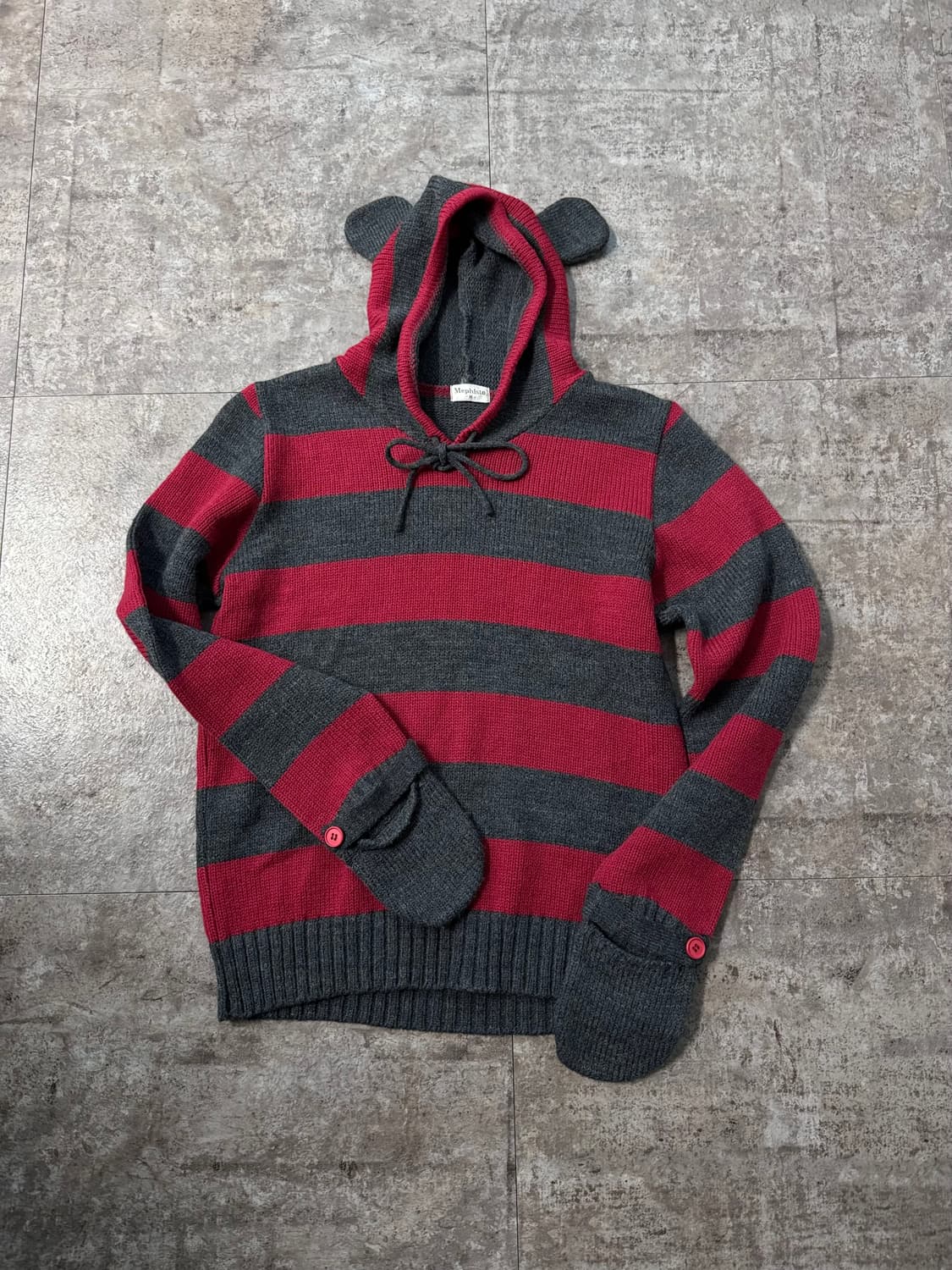 애니멀 이어 디테일 후디드 미튼 커프스 울 니트 상품이미지1