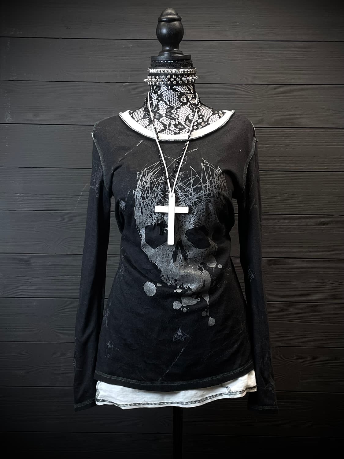 H. NAOTO ANARCHY 펑크 데미지 스컬 해골 양면 롱슬리브 상품이미지5