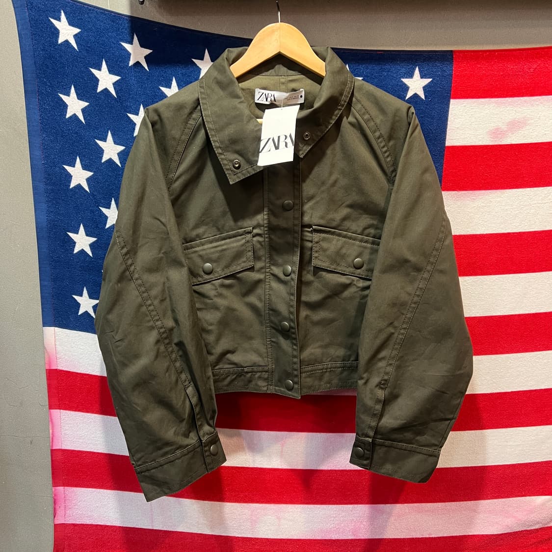 자라 크롭 야상 자켓 카키 상품이미지1