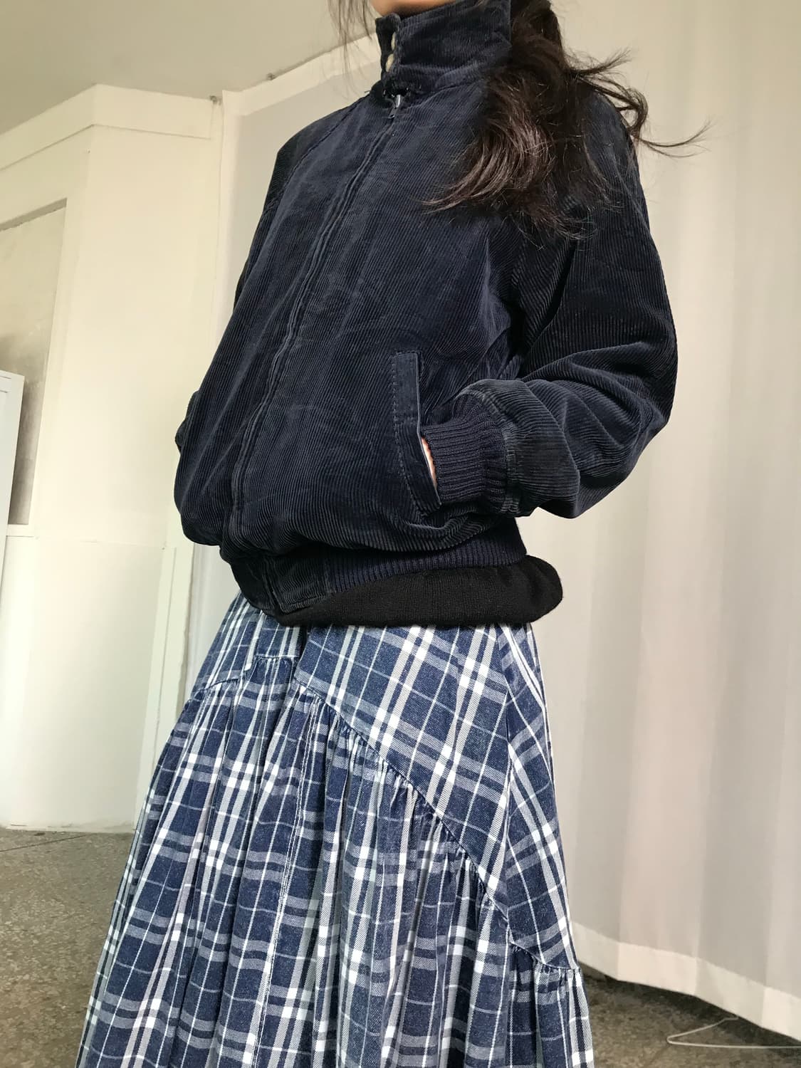 블루 체크 스커트 상품이미지5