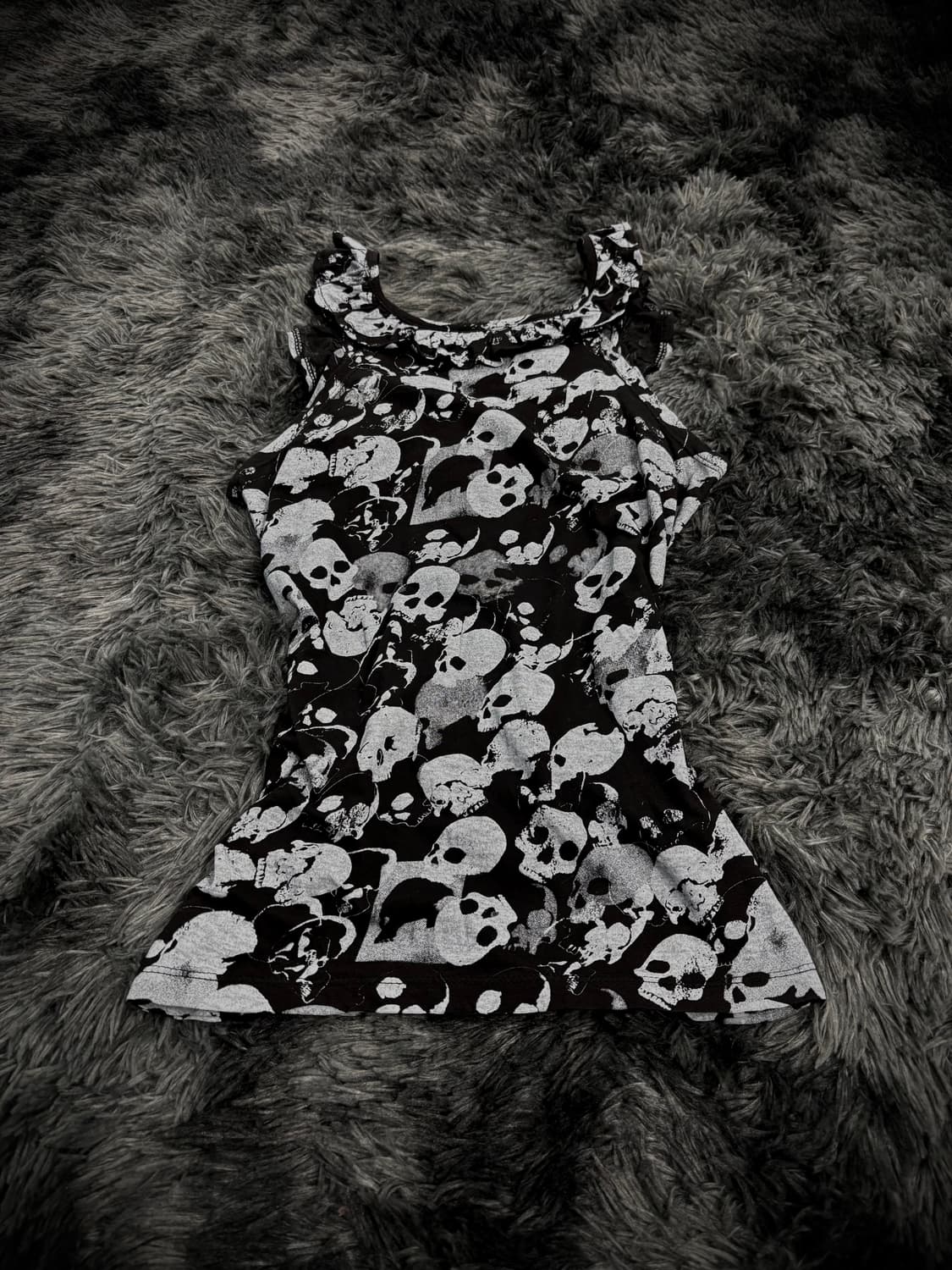 해골 패턴 프릴 Y2K 슬리브리스 상품이미지2