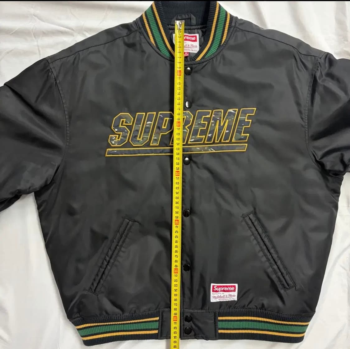 [M] 슈프림 미첼 & 네스 카모 로고 바시티 자켓 블랙 상품이미지4