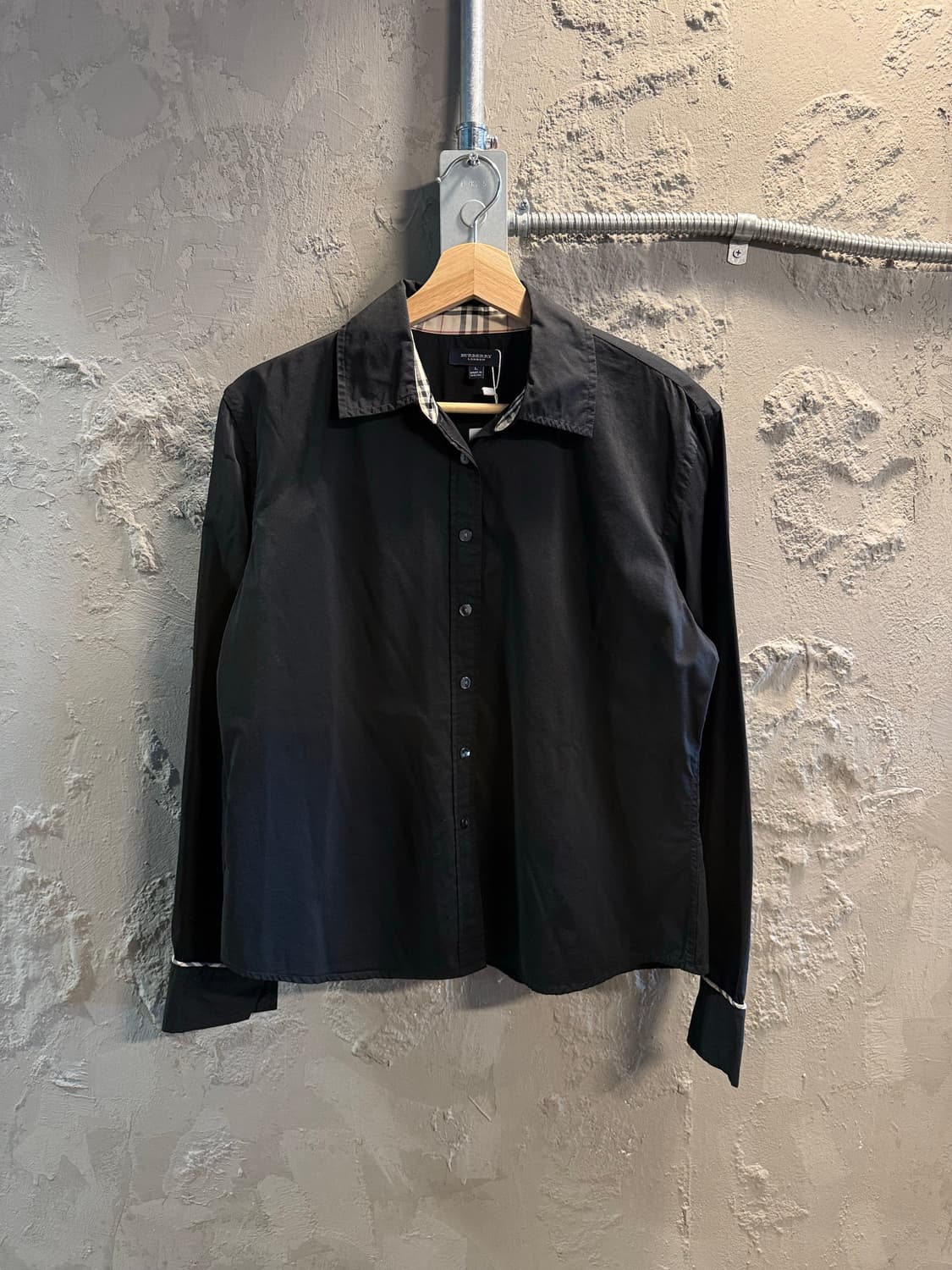 버버리 BURBERRY 블랙 체크 트리밍 셔츠 블랙 L 상품이미지1