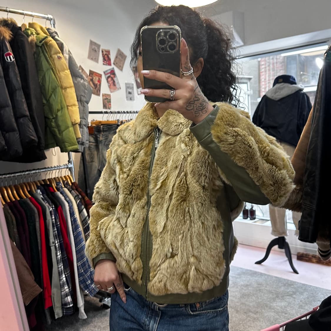 빈티지 카키 램스킨 렉스 퍼자켓(집업)M-L 상품이미지1