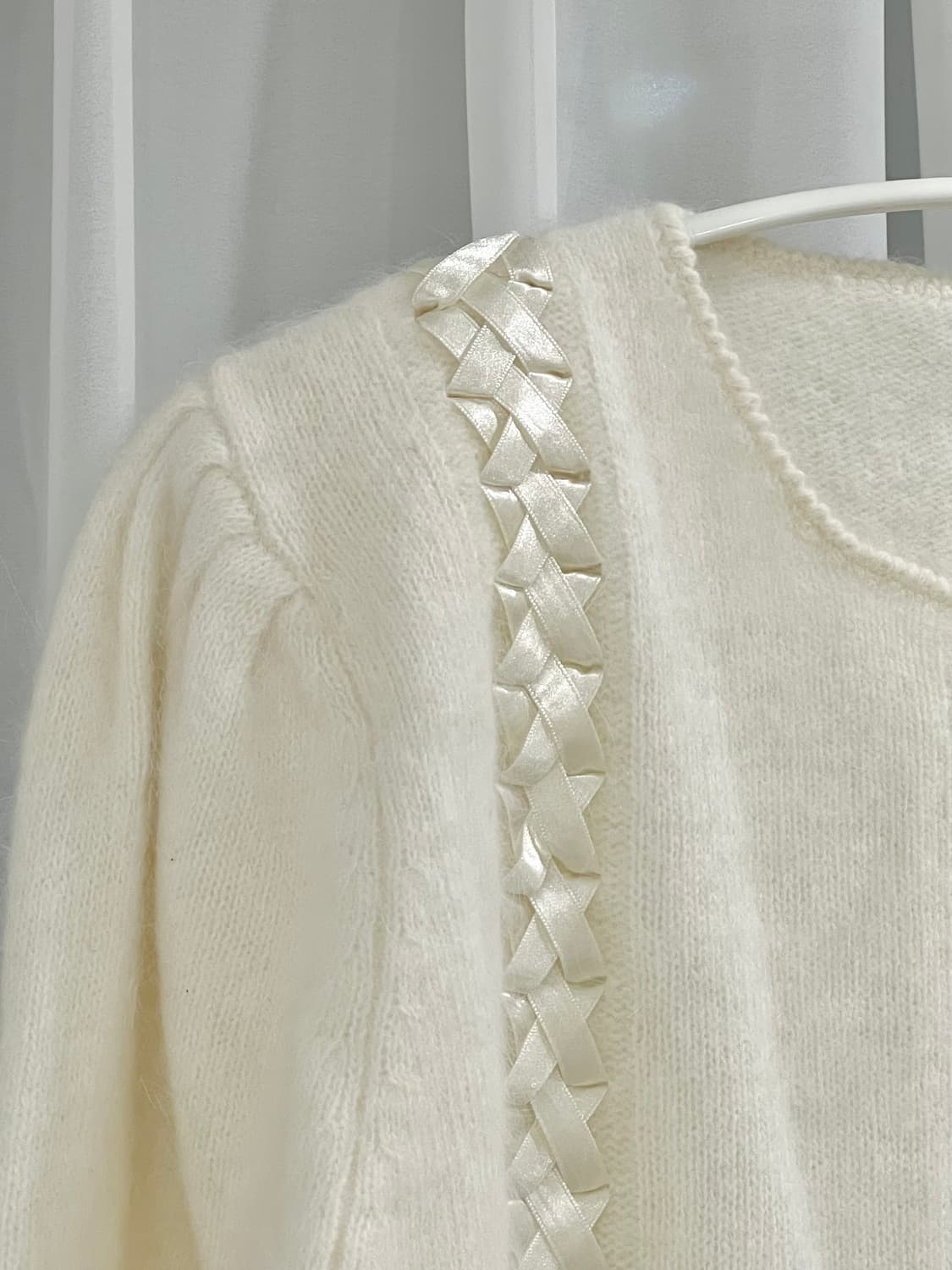 🐑울 90 아이보리 리본 헤어리 고급 니트, 가단 51 상품이미지2