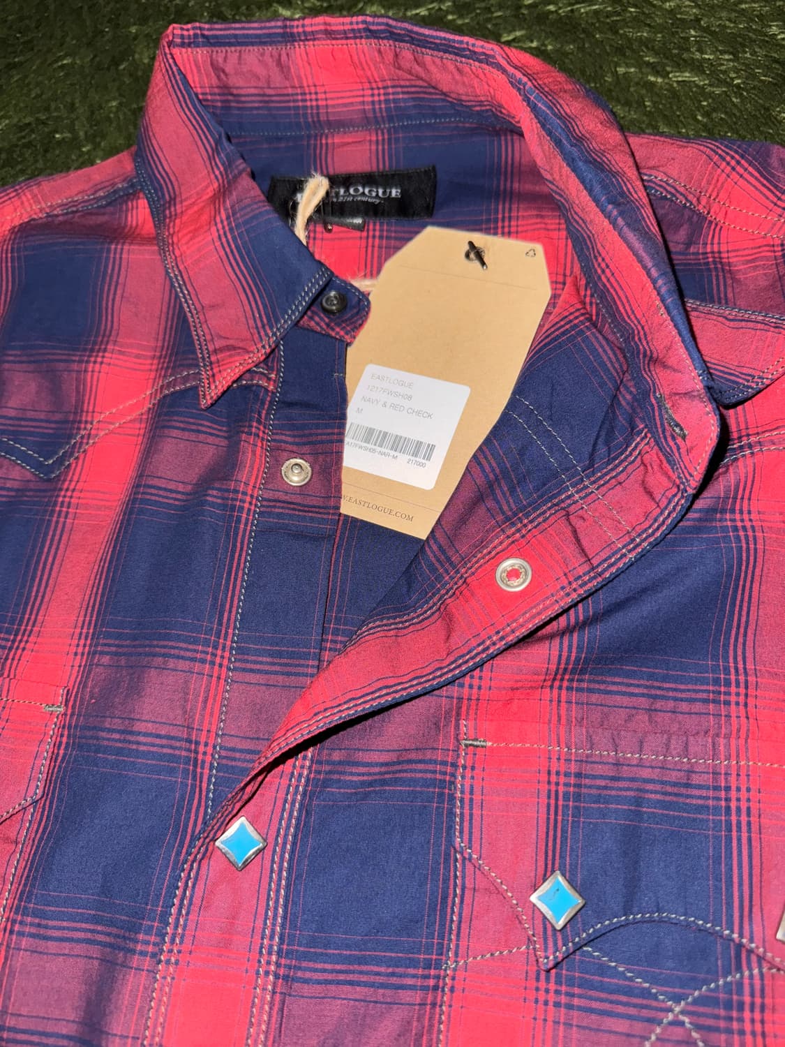 [M] 이스트로그 타탄 체크 웨스턴 셔츠 레드 네이비 상품이미지3