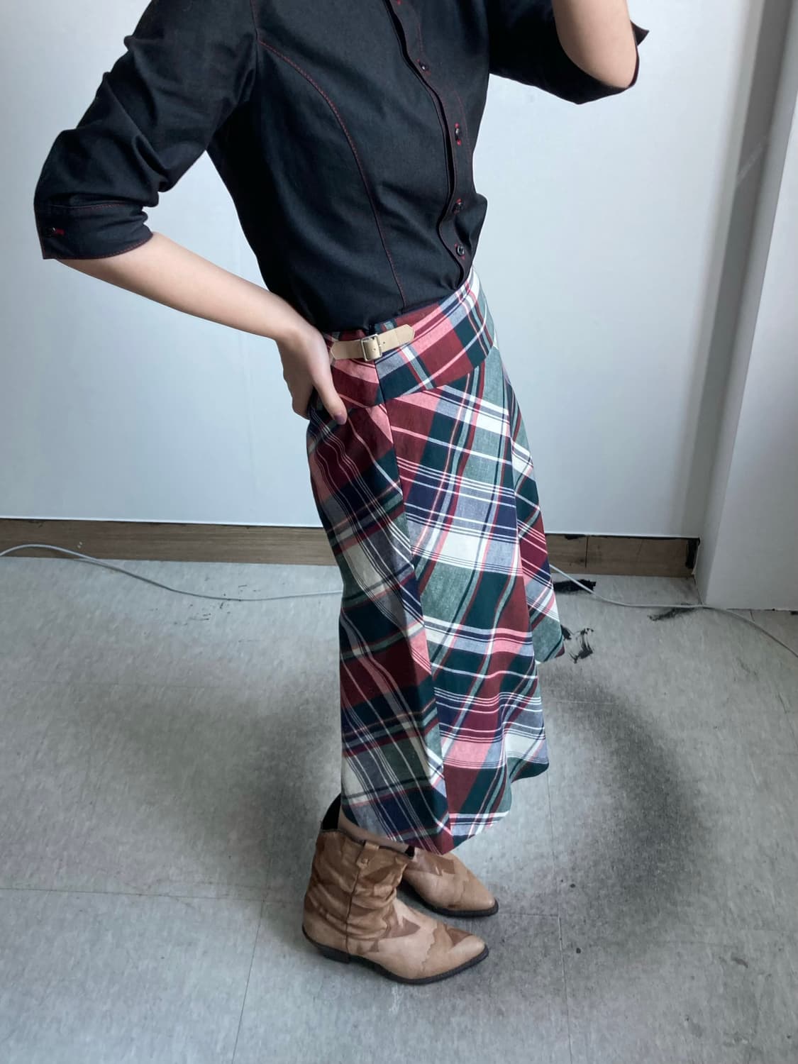 빈티지 버클 체크 스커트 상품이미지1