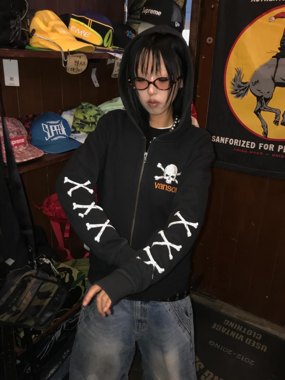 Vanson Skull Printing Hood Zip-Up 상품이미지3