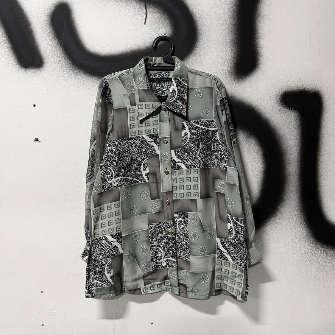 VTG 빈티지 멀티 패턴 금장 시스루 슬리브 셔츠 상품이미지1