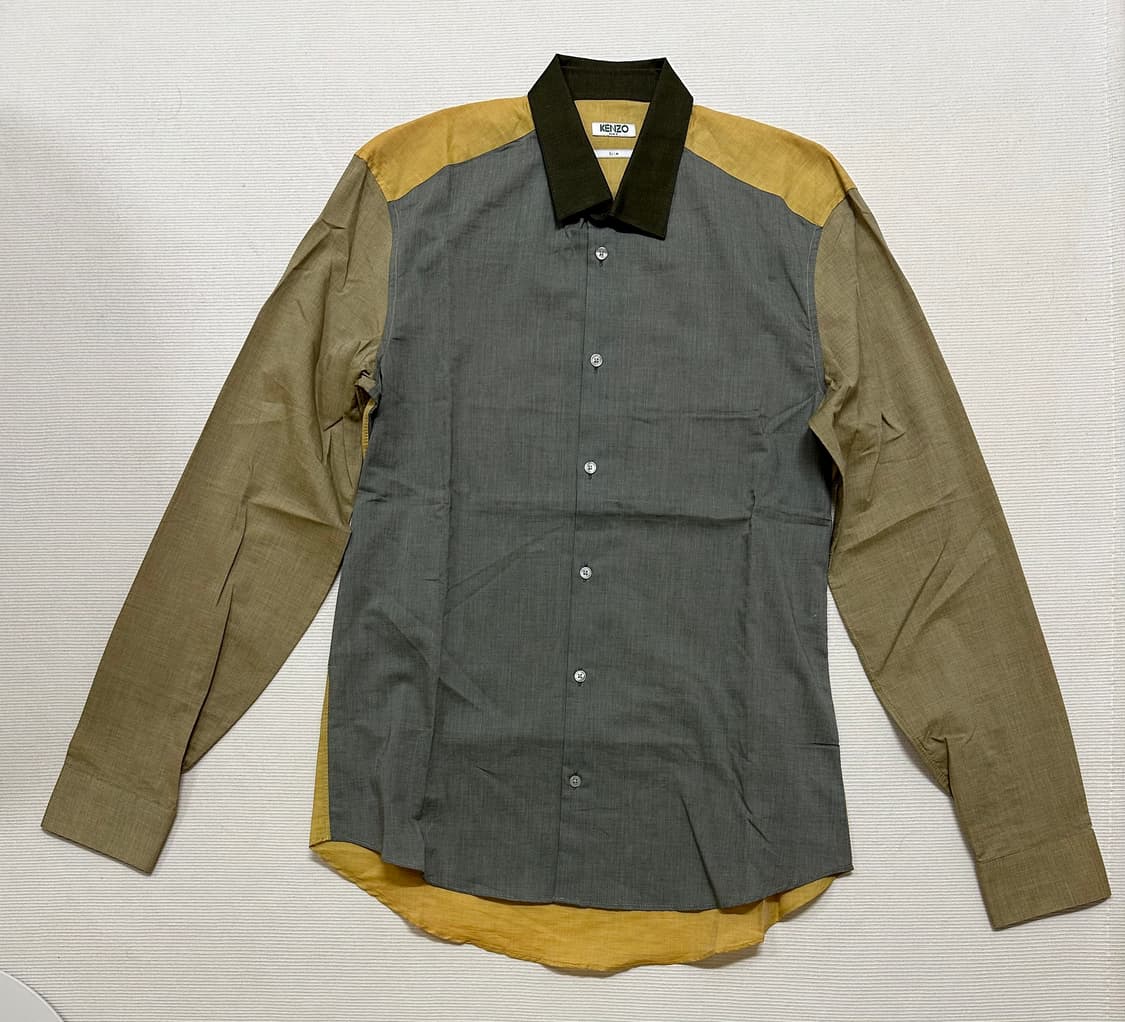 겐조(KENZO) 머스터드 투톤 컬러 블록 슬림핏 셔츠 100 상품이미지1