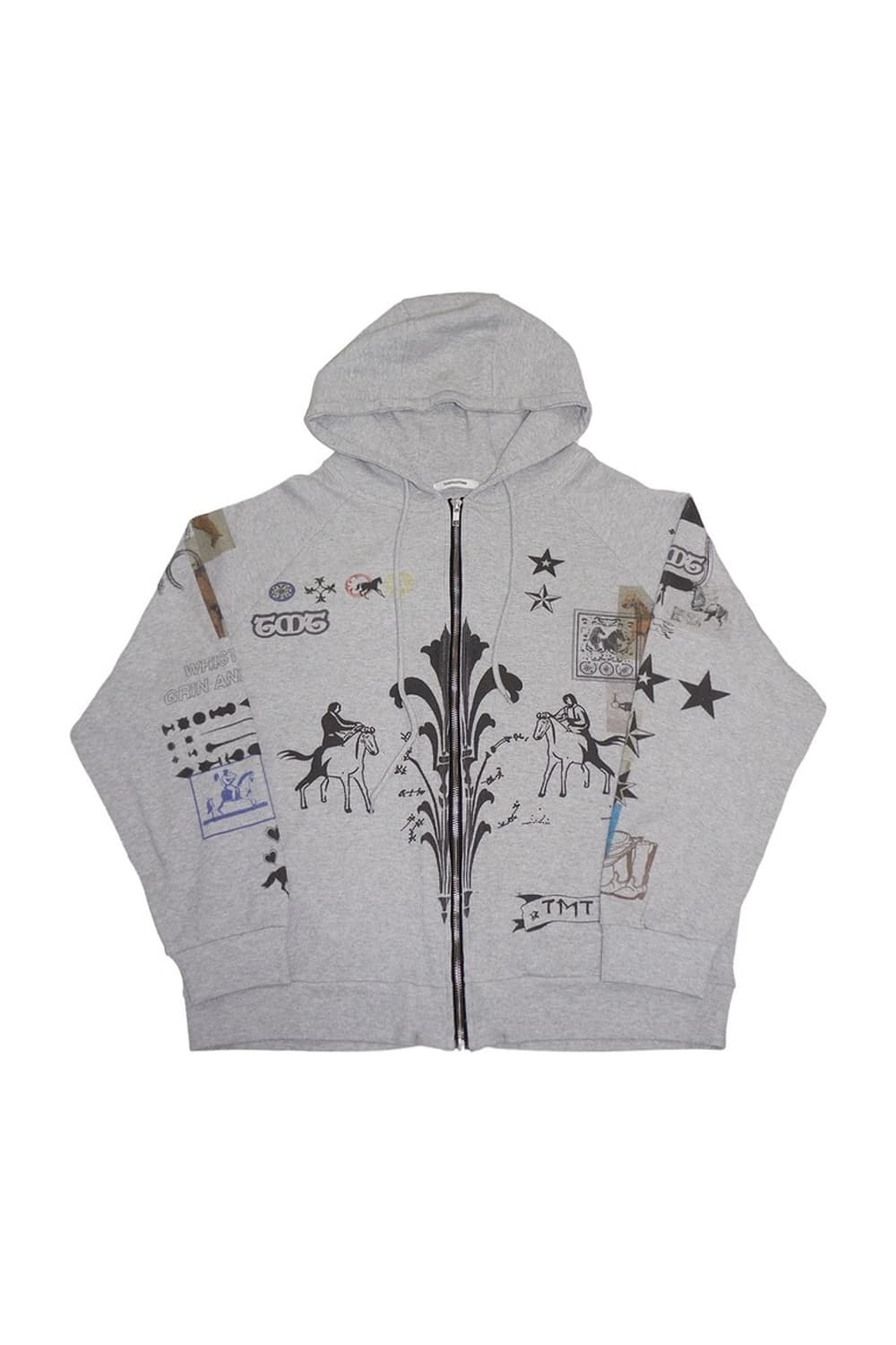 투머치택스 PRINTED WAFFLE ZIP-UP HOODIE 그레이 상품이미지3
