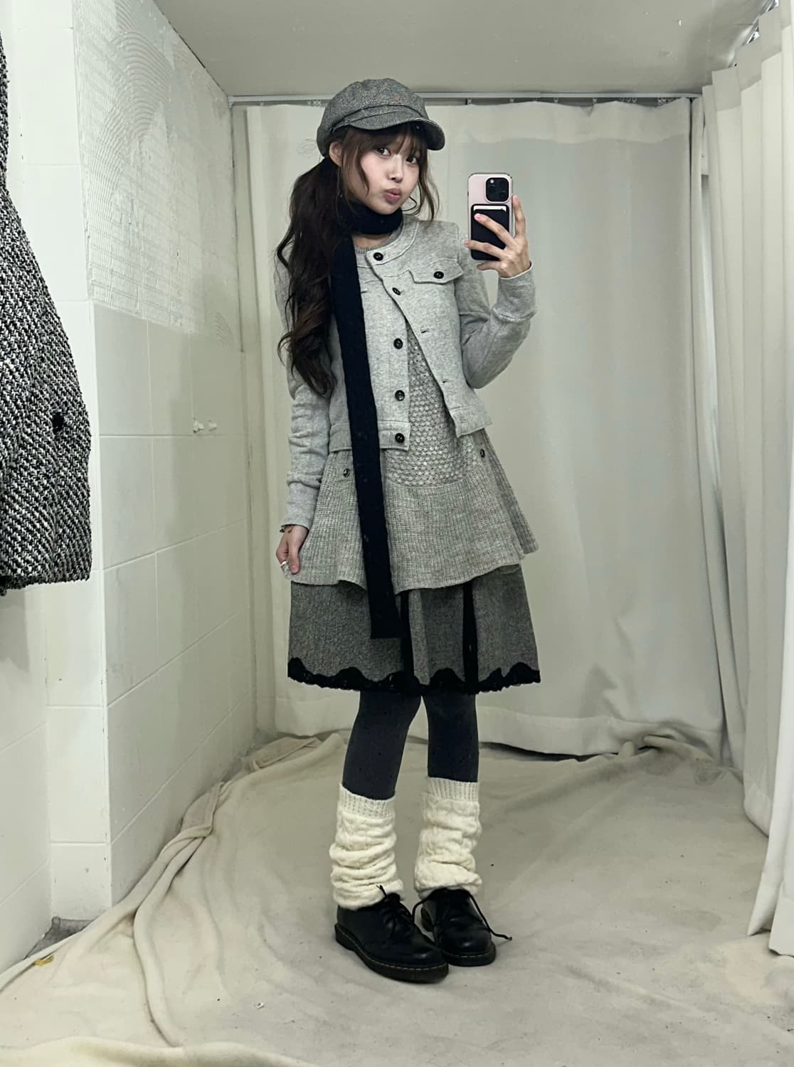 그레이 니혼진 모리걸 퍼 버클 코트 코디세트 상품이미지4