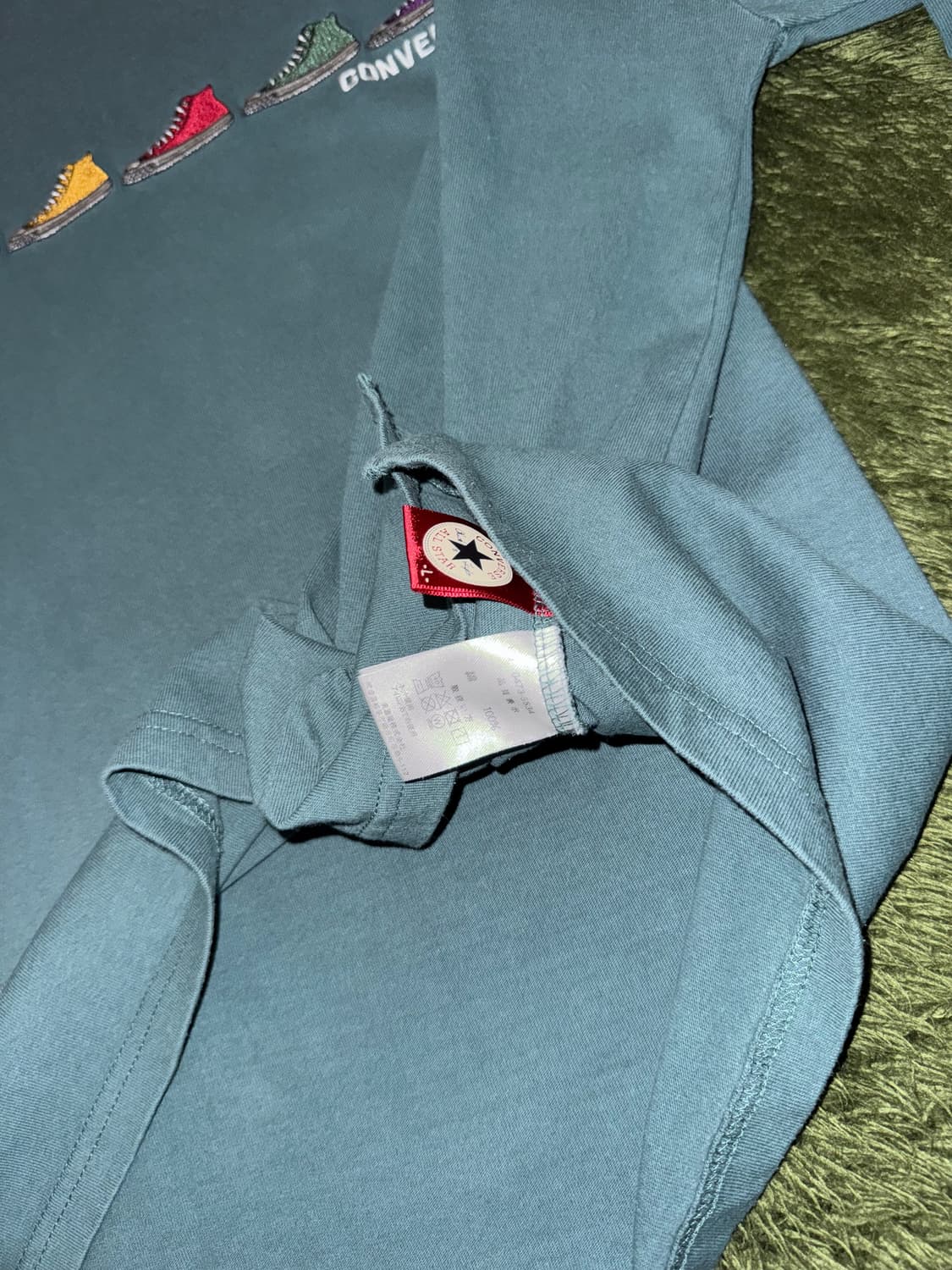 [L] 00s 컨버스 재팬 척테일러 자수 로고 롱슬리브 틸 그린 상품이미지6