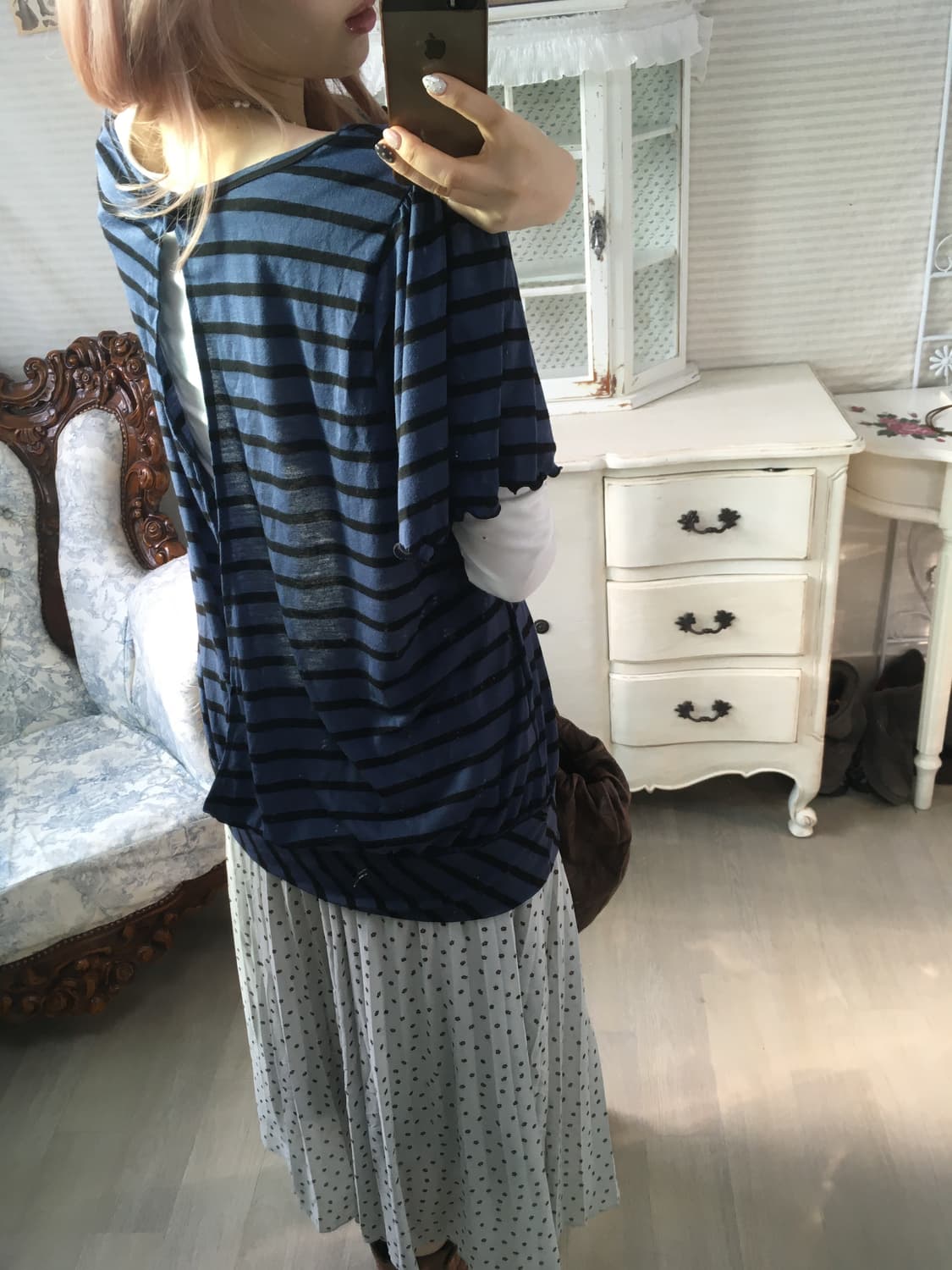 일본빈티지 스트라이프 반팔 블라우스 상품이미지4