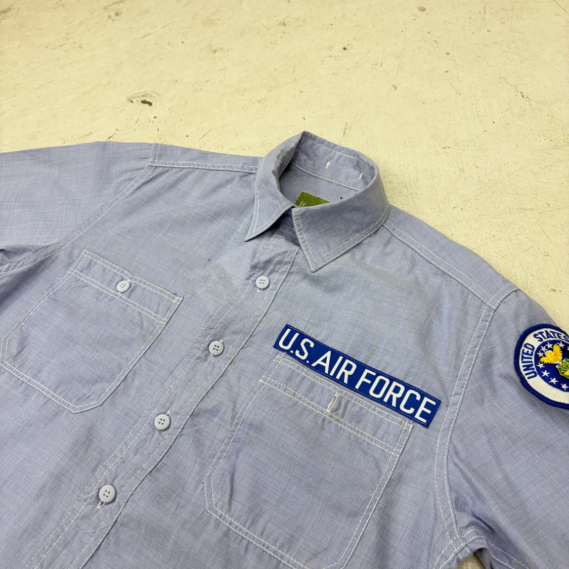 US Air Force OG 미공군 빈티지 샴브레이 반팔셔츠 S 상품이미지4