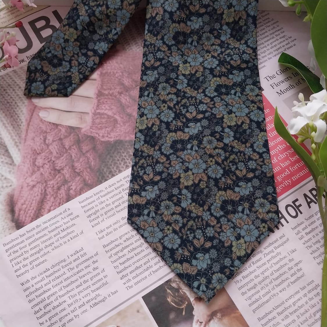 레노마 실크 네이비 플라워 패턴 넥타이 8.7cm A+등급 K1621 상품이미지4