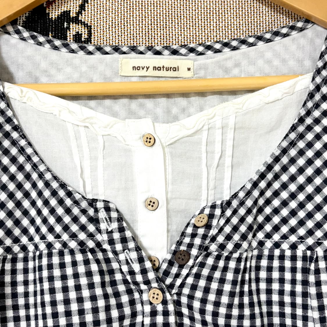 Navy natural 모리 체크 블라우스 상품이미지2