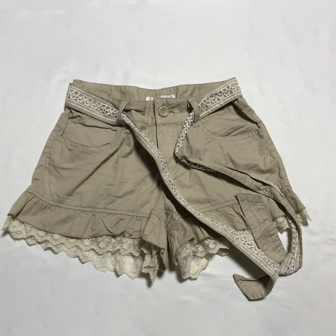 레이스 리본 벨트 반바지 베이지 상품이미지5
