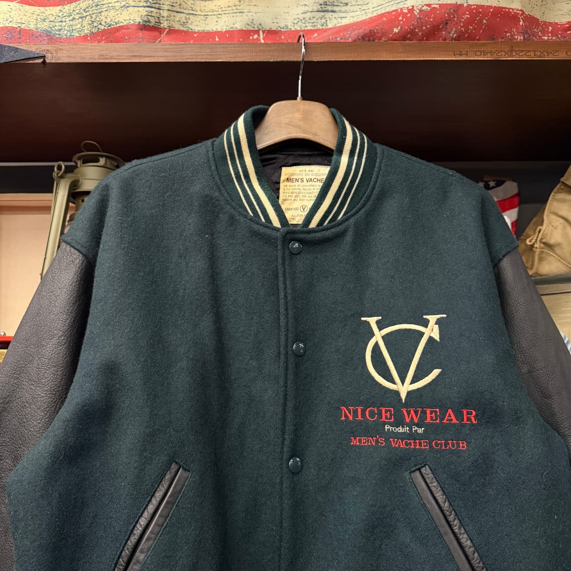 90s 맨즈 바슈 클럽 엠브로이드 울 레더 바시티 자켓 딥그린 N856  상품이미지3