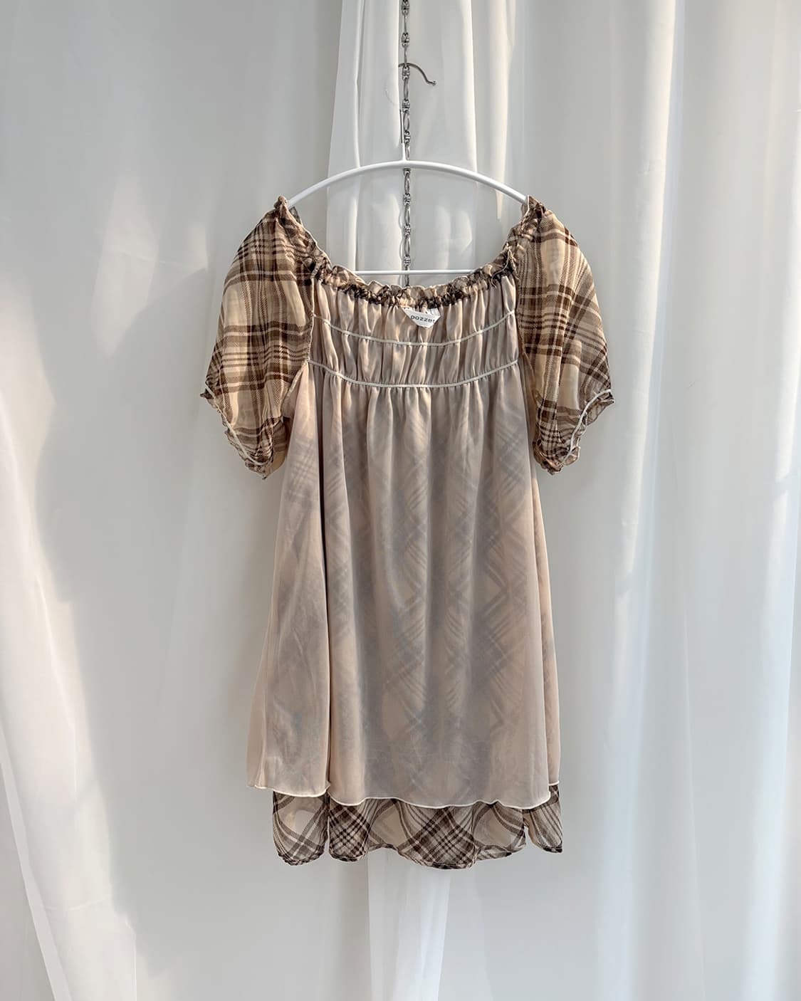 pozzetta 너드 바이러스 체크 롱 반팔 블라우스 상품이미지6