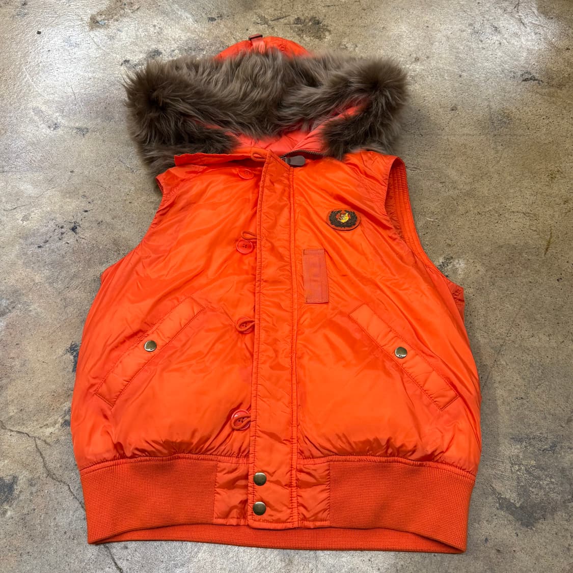 [정품/M] 폴로 랄프로렌 오렌지색 후드 퍼 패딩 조끼 b19 상품이미지2